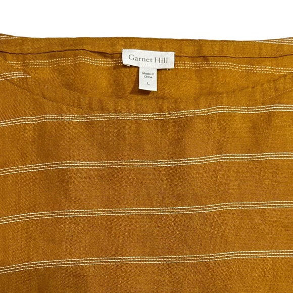 Garnet Hill Mustard Seamed Linen Boxy Top White Stripes - Picture 4 of 10
